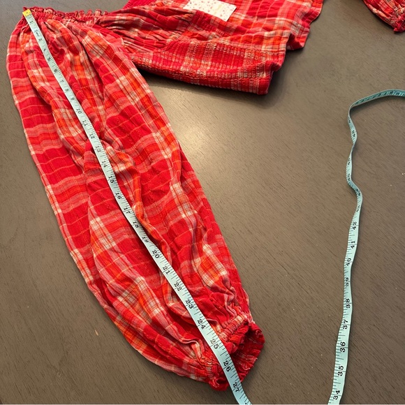 FREE PEOPLE Cherry Bomb Madrass Plaid Top in Red Hot Size Large New - Picture 10 of 14